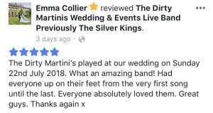 The Dirty Martinis played at our wedding on Sunday 22nd July 2018. What an amazing band! Balbirnie House Hotel